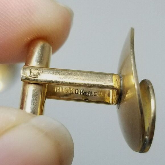 Vintage Hickok Starburst Design Yellow Gold Filled Cufflinks, Mid Century Style - Picture 4 of 8